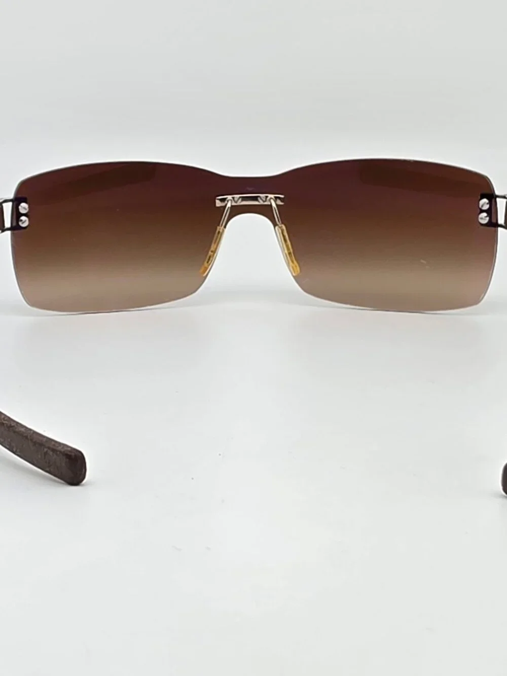 Tag Heuer TH7505 202 Brown Rubber Frame Brown Lens Rimless Sunglasses w/ Case